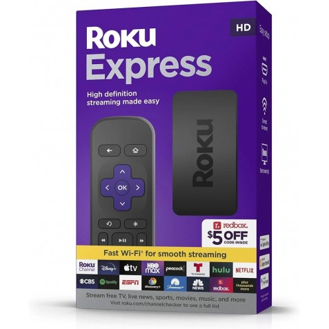 Roku Express HD, Wi-Fi rápido, con cable HDMI MTC y cable de extensión USB